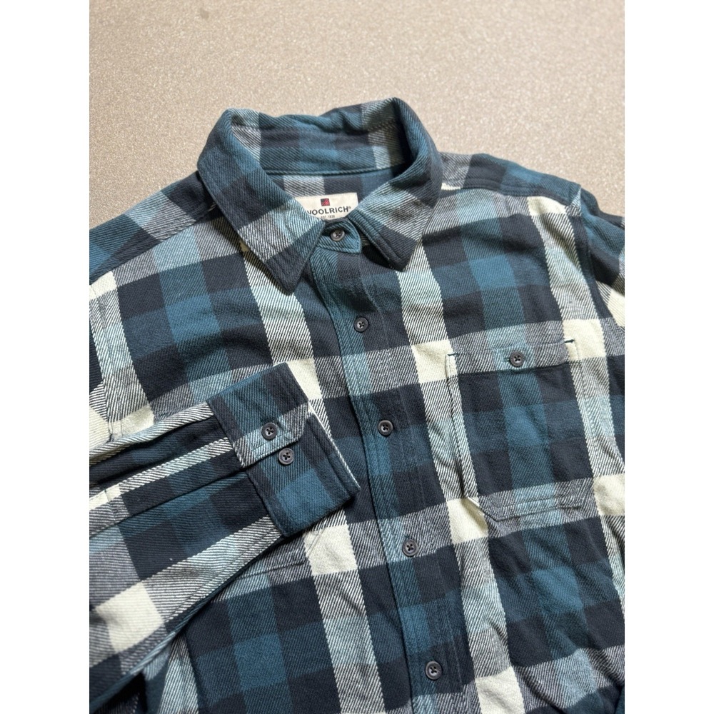 VINTAGE Woolrich Flannel Shirt Men L Plaid Expedition Blue Button Up $89‎